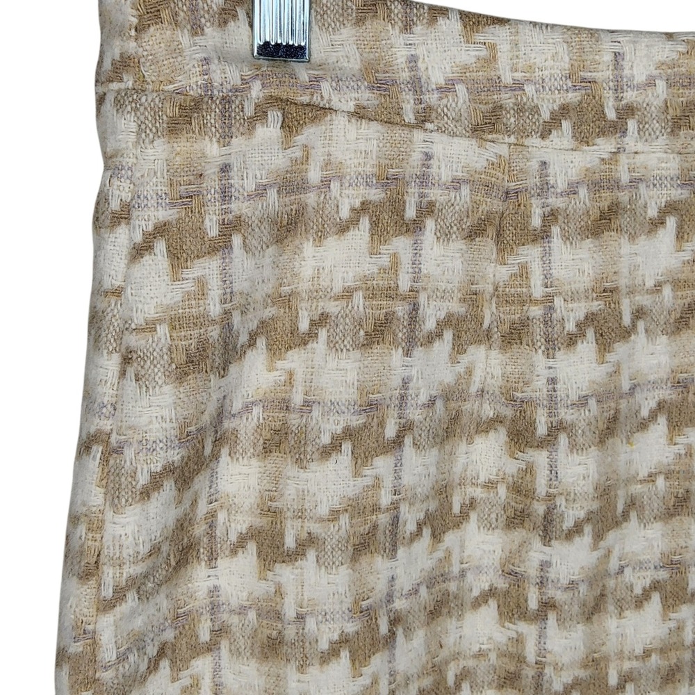 Entro Tan Houndstooth Tweed Mini Skirt with Front Slit Size L - Picture 5 of 9